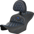 Saddlemen RoadSofa LS/CF Seat With Backrest Blue Stitch #285042 Harley Davidson