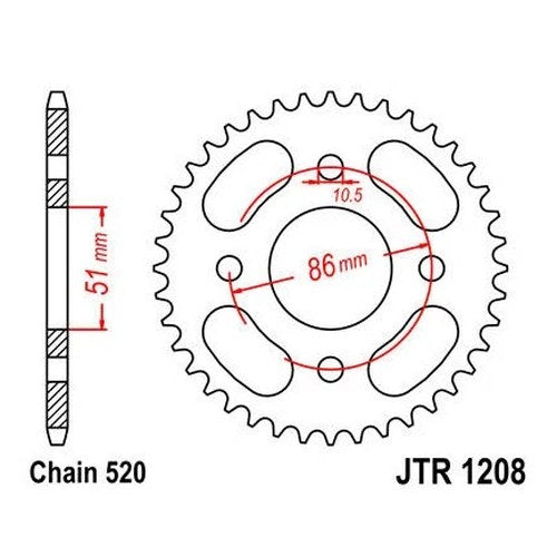 JT Steel Rear Sprocket 520 44T #JTR1208.44 for Honda TLR200 Reflex 1986-1987