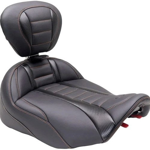 Mustang Deluxe Touring Solo Seat With Backrest Mandarin Orange Stitch #89401MO