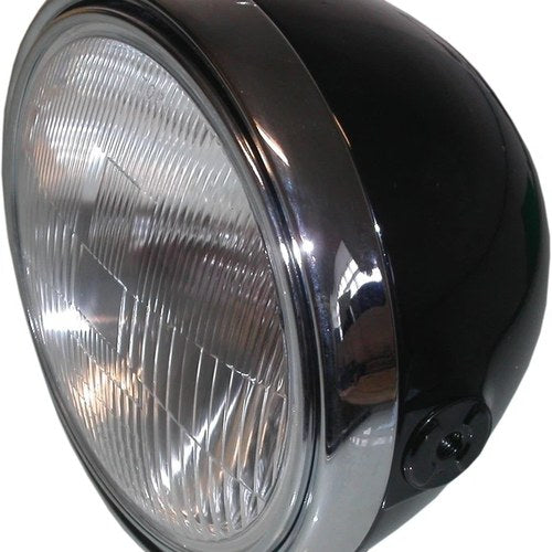 Headlight Round Black Complete British Style 8"