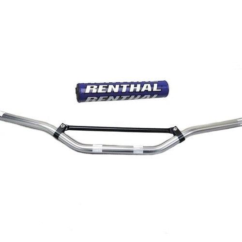 Motocross 7/8" 22mm MX Handlebars Silver Aluminium Braced & Blue Renthal Bar Pad