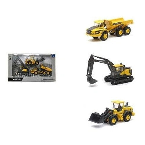 Newray Die Cast Model Volvo Construction Vehicle 3 Pack Set, Scale 1:64
