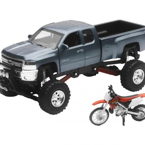 Newray Die Cast Model Chevrolet Pick UP With Yamaha Dirt Bike, Scale 1:32