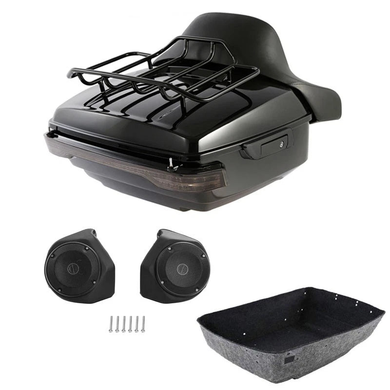 Black King Trunk Pad Rack Light Speakers Fit For Harley Cvo Road Glide 2014-2026