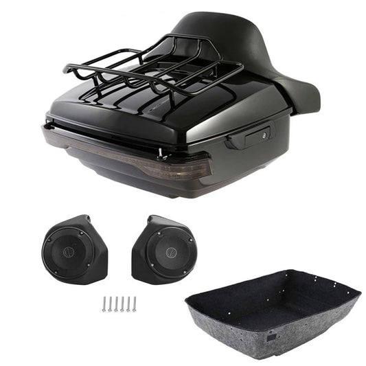 Black King Trunk Pad Rack Light Speakers Fit For Harley Cvo Road Glide 2014-2026
