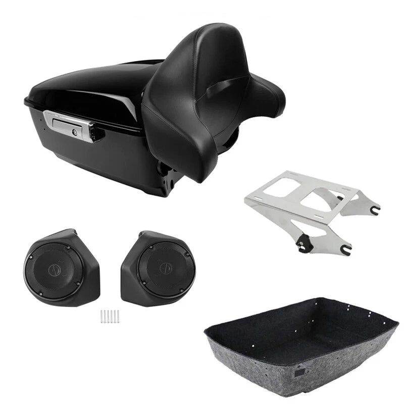 King Trunk Backrest Pad Speakers Mount Fit For Harley Touring Models 14-Up