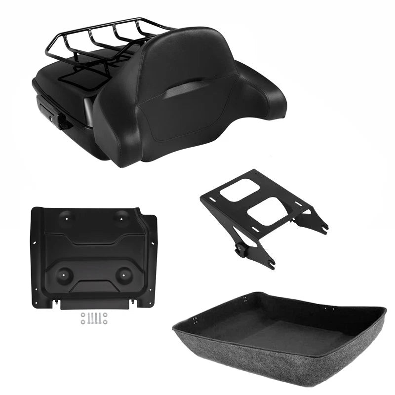 Black Chopped Trunk Backrest Pad Two Up Mount Rack Fit For Harley Touring 14-26