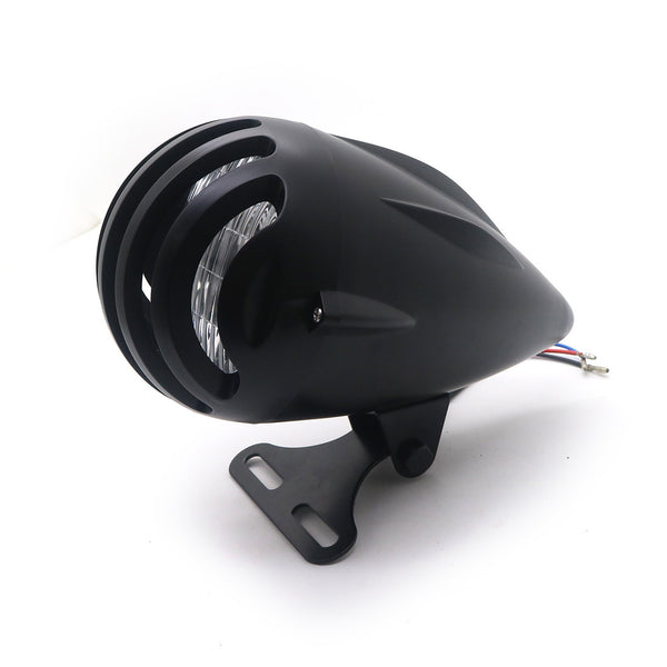 Motorcycle Black Bullet Grill Headlight For Honda Suzuki Yamaha Kawasaki Custom