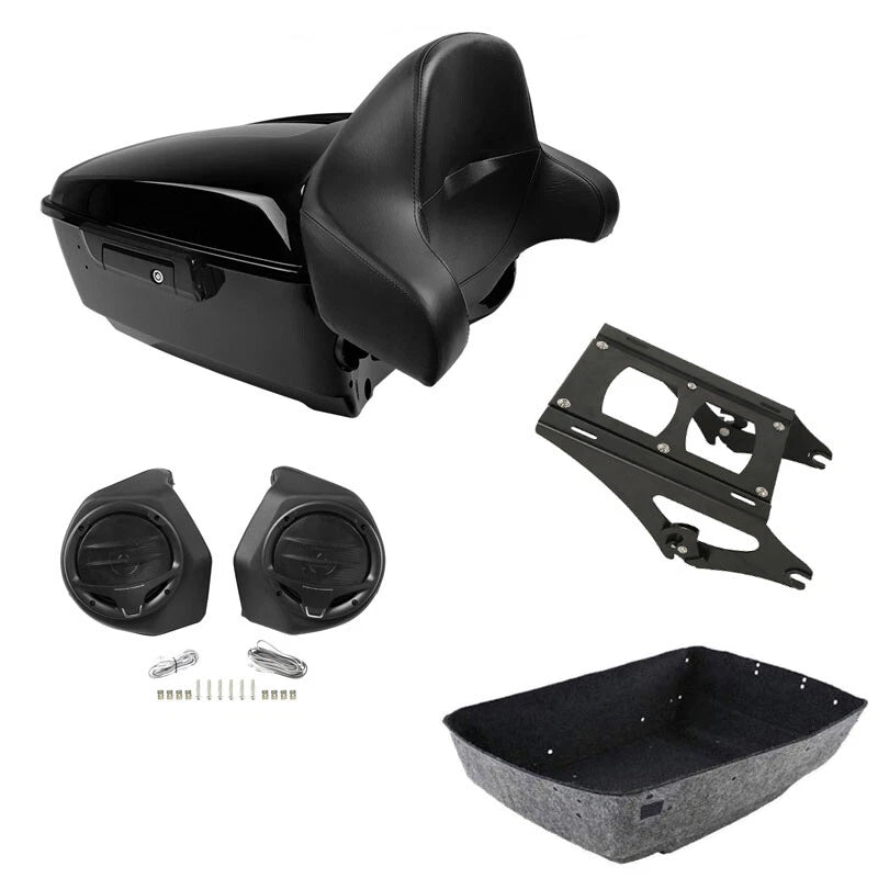 King Trunk Mount Rack Speakers Backrest Fit For Harley Touring Road Glide 14-26
