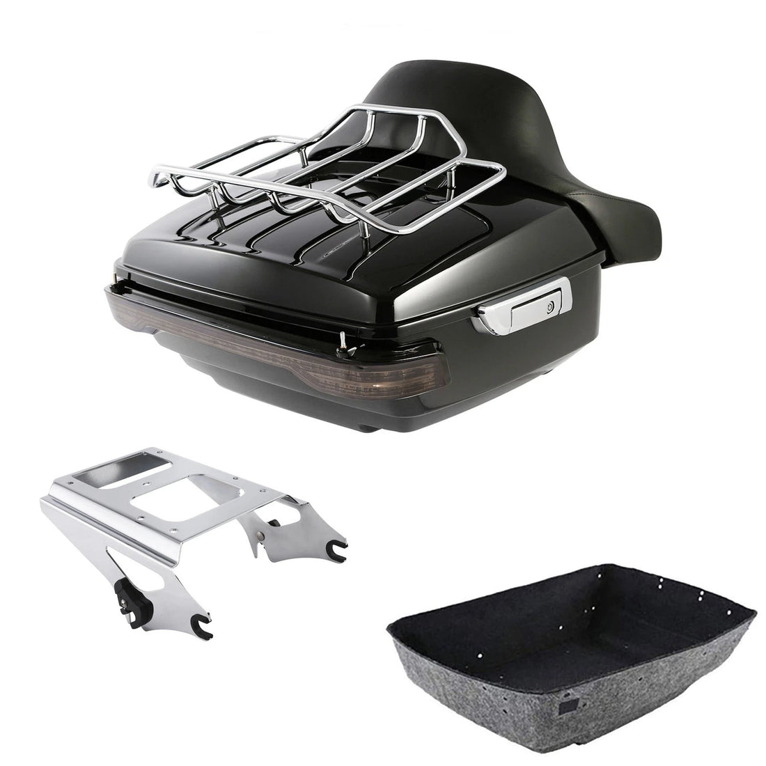King Tour Trunk Backrest LED Tail Light Rack Mount Fit For Harley Touring '09-13