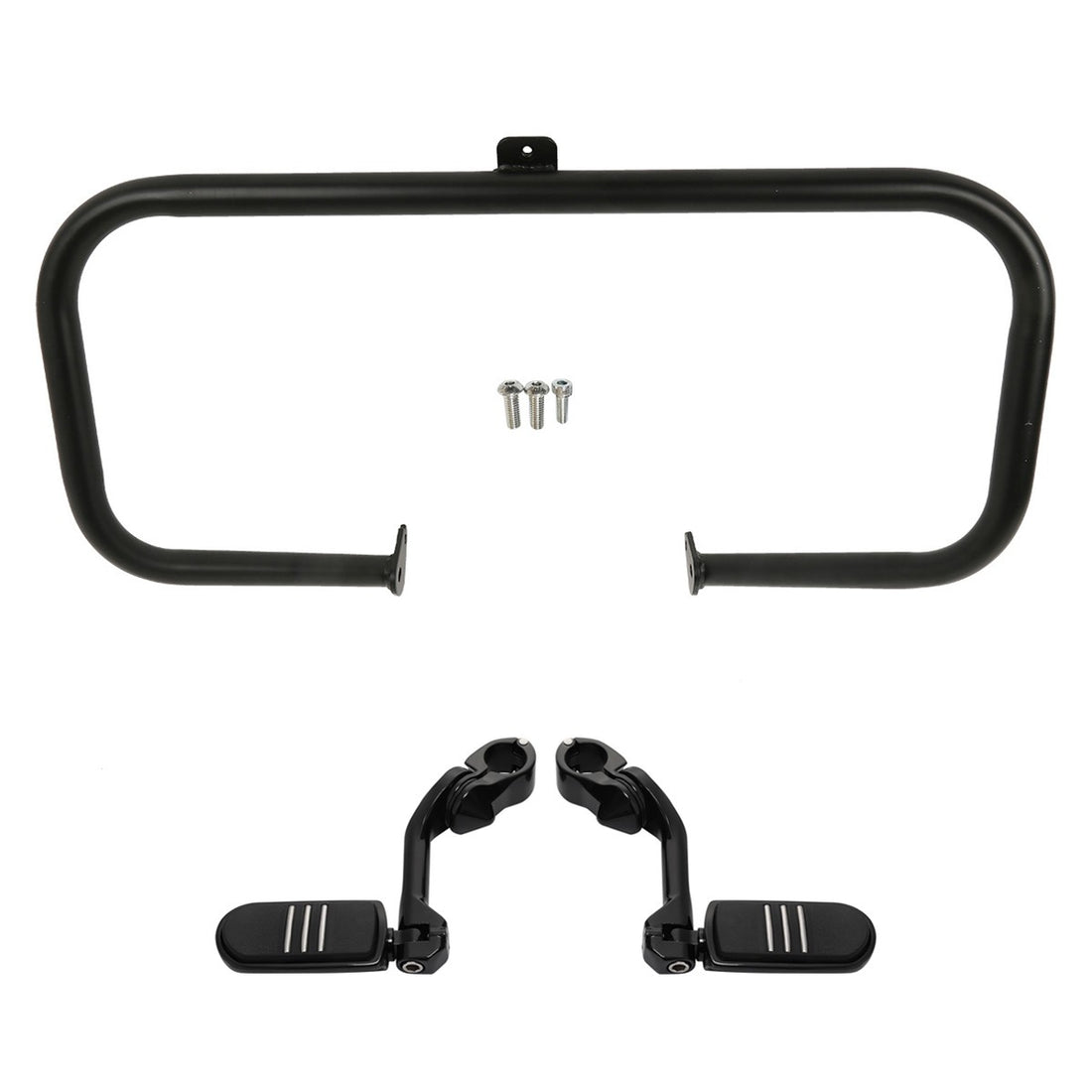 Black Engine Guard Highway Bar Long Angled Footpegs Fit For Harley Touring 97-08