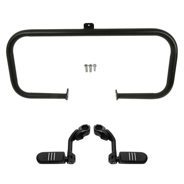 Black Engine Guard Highway Bar Long Angled Footpegs Fit For Harley Touring 97-08