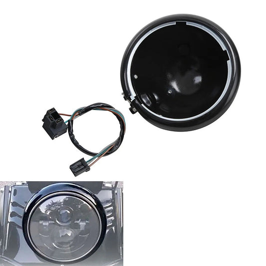 5.75" Headlight Black Housing Bucket & Wire Harness For Harley Davidson Models