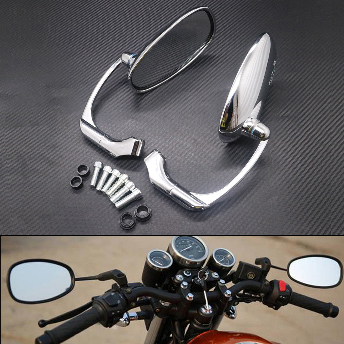 Motorcycle Chrome Retro Oval Rearview Side Mirror For GN/ CG Cafe Racer Custom