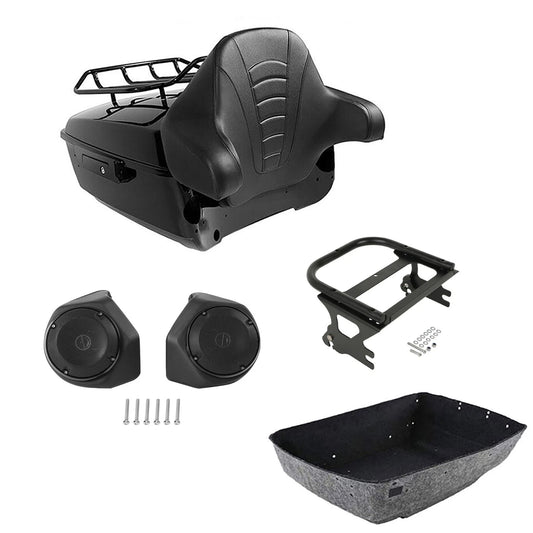 King Trunk Backrest Pad Rack Speakers Mount Fit For Harley Road Glide 1997-2008