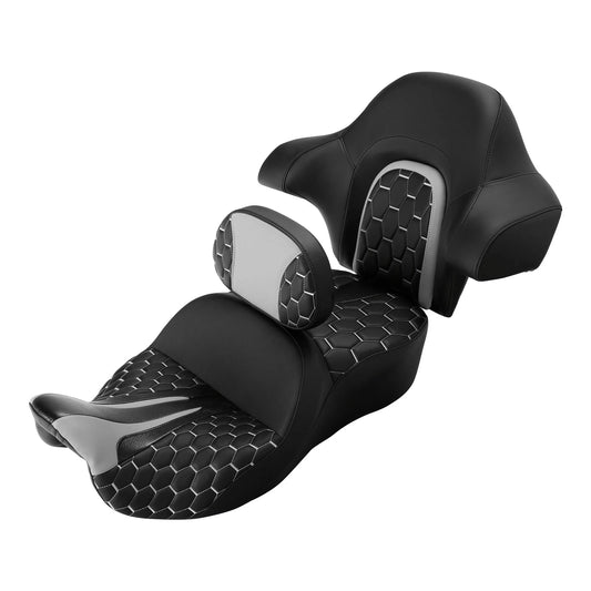 Black+Grey Driver Passenger Seat Backrest Fit For Harley Touring 2014-2023