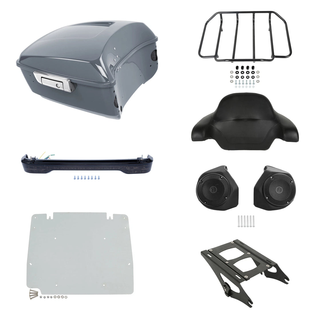 King Trunk Mount Speakers Plate Light Fit For Harley Touring 14-26 Gunship Gray