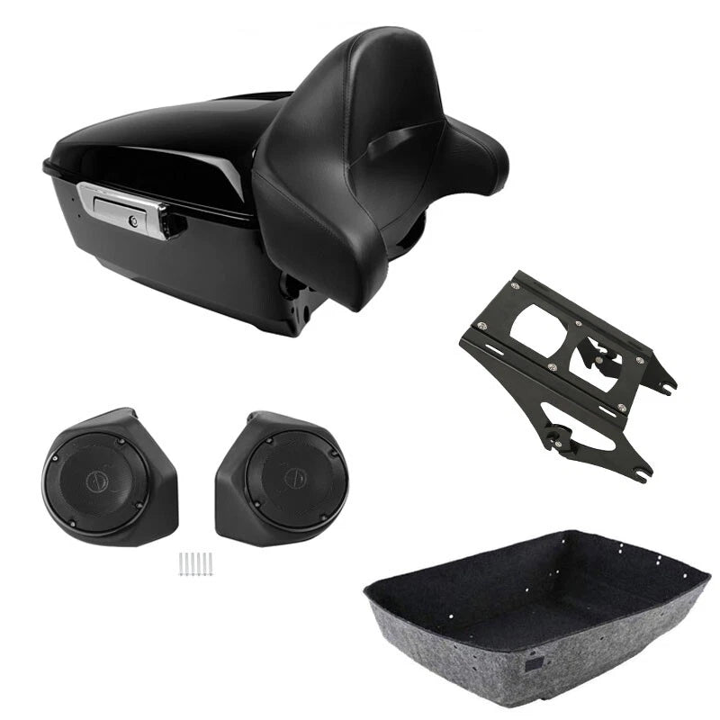 King Trunk Backrest Pad Speakers Mount Fit For Harley Touring Road Glide 2014-26