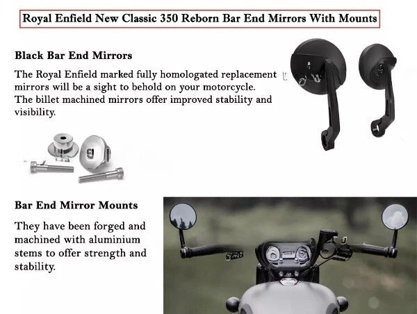 Fit For Royal Enfield New Classic 350 Reborn "Black Bar End Mirrors With Mounts"
