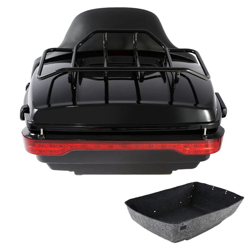 King Trunk Backrest Pad Luggage Rack LED Tail Light Fit For Harley Touring 14-26