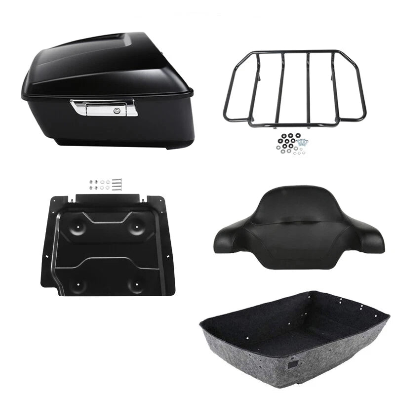 Matte Black King Trunk Backrest Pad Rack Plate Fit For Harley Touring 2014-2026