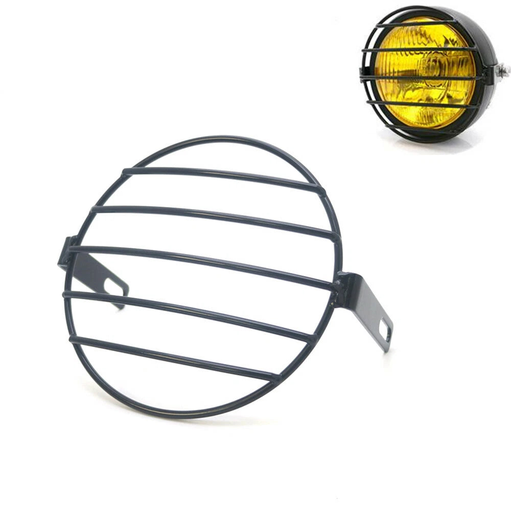 Motorcycle 7" Black Retro Metal Grill Side Mount Headlight Mask Cover For CB400