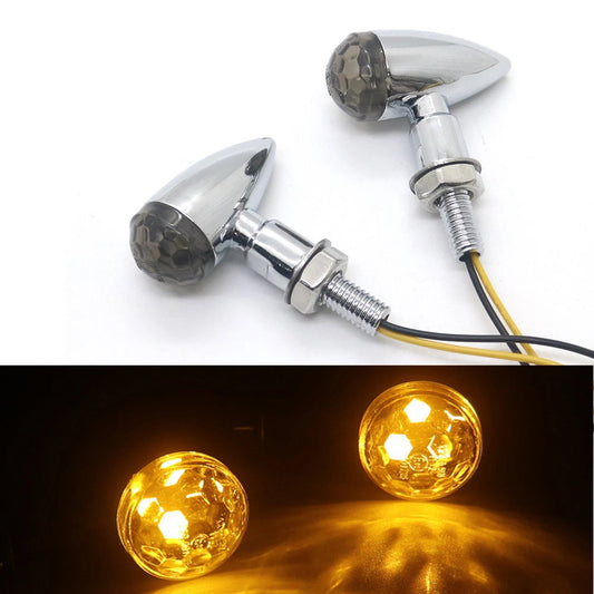 Chrome Metal LED Mini Bullet Smoke Spherical Lens Turn Signal Indicators Light