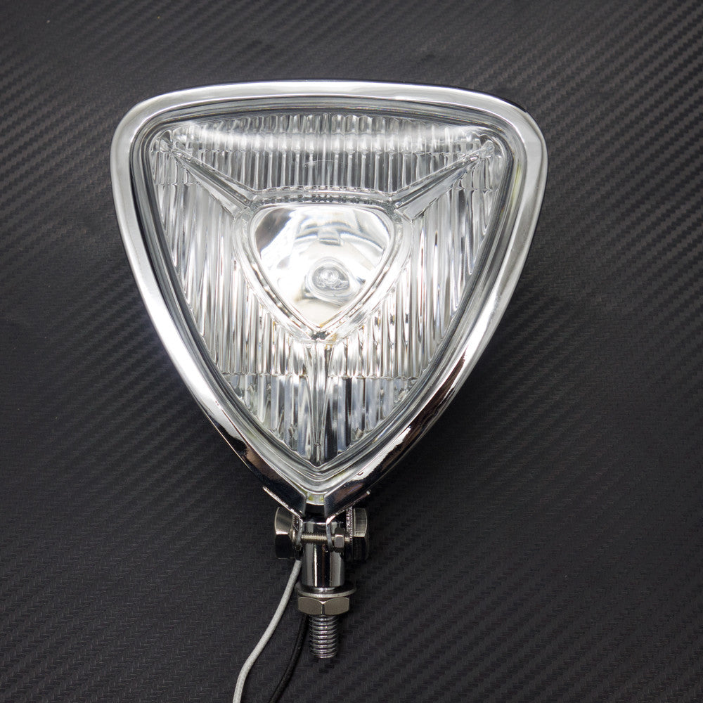 New Motorcycle Chrome Triangle Headlight Lamp Flat Back For Harley Honda Suzuki