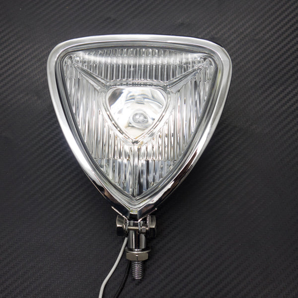 New Motorcycle Chrome Triangle Headlight Lamp Flat Back For Harley Honda Suzuki