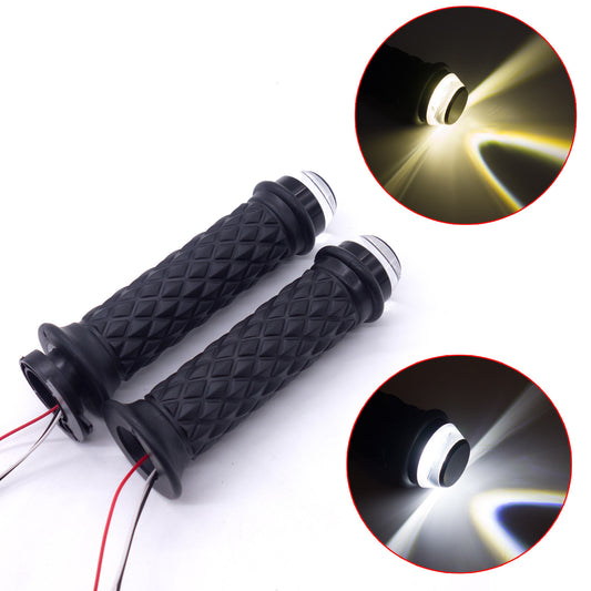 Motorcycle 7/8" 22mm Black Handlebar Hand Grip With LED Plug Strobe Side Light