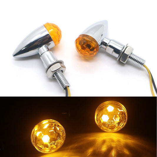 Chrome Metal LED Mini Bullet Amber Spherical Lens Turn Signal Indicators Light