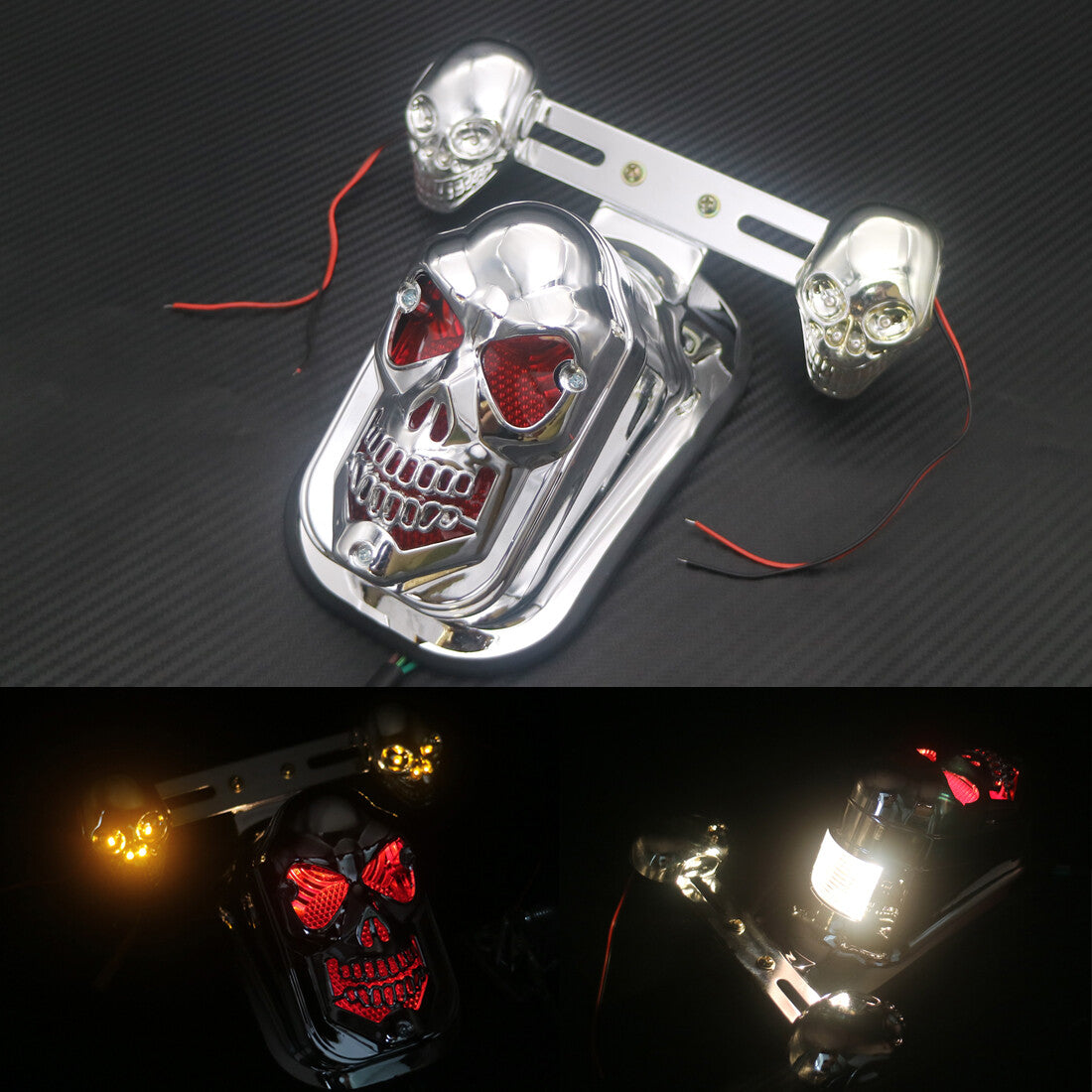 Chrome Skull Turn Signal Brake License Plate Rear Tail Light For Harley Custom