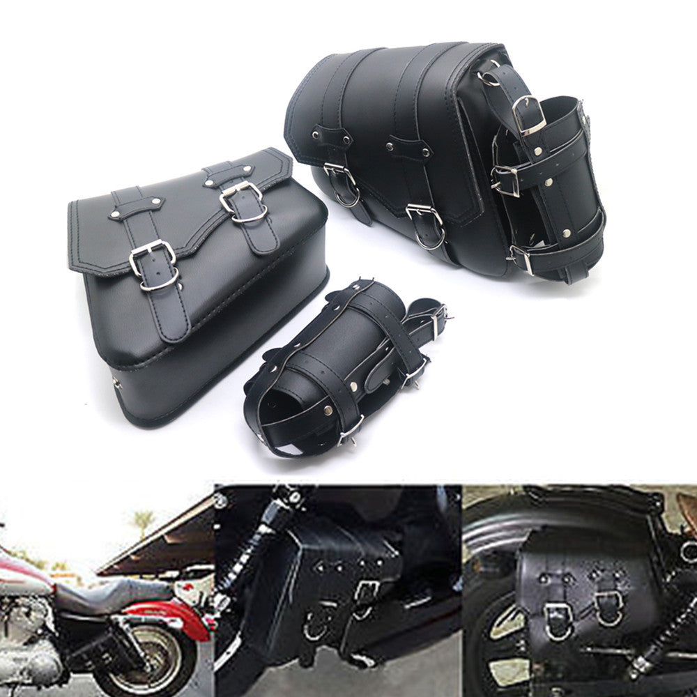 2Pcs PU Leather Black Side Saddlebags With Drink Holder Bag For Harley Sportster