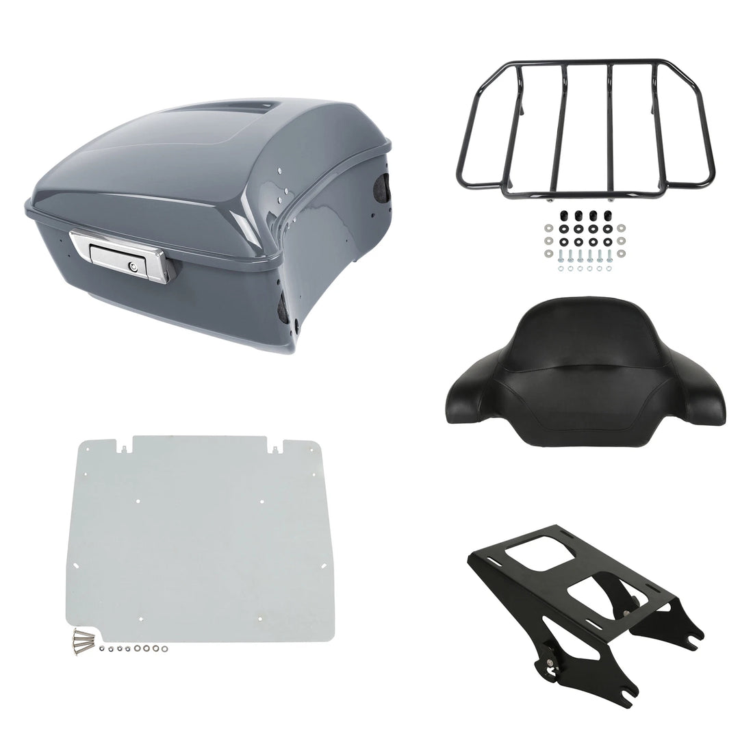 King Trunk Backrest Plate Mount Rack Fit For Harley Touring 14-2026 Gunship Gray