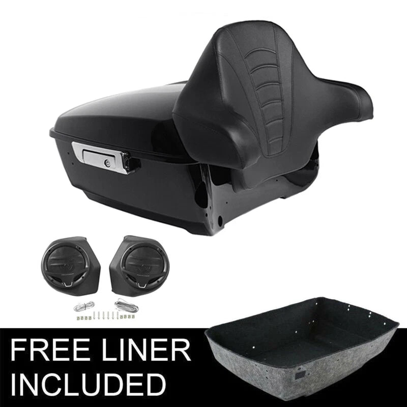 Black King Trunk Backrest Rear Speakers Fit For Harley Touring Road Glide 14-26