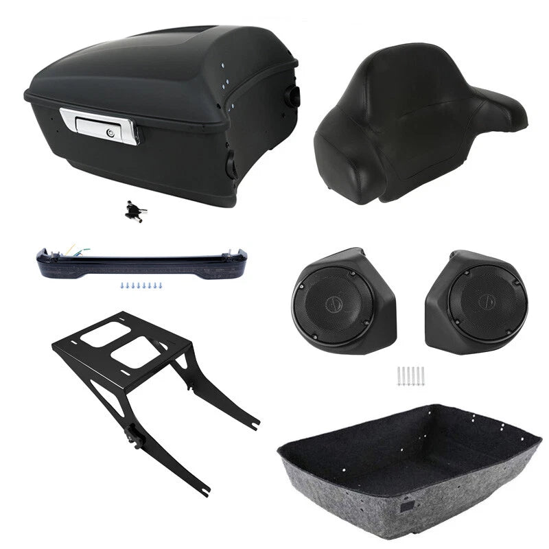 King Trunk Backrest Speakers Tail Light Mount Fit For Harley Fat Boy 08-17