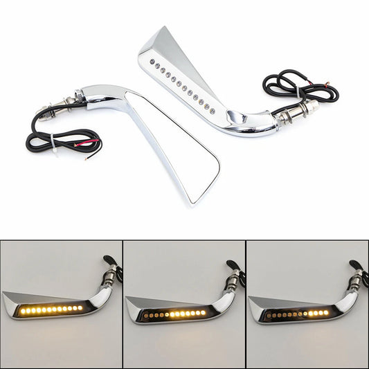 8mm Chrome Sickle Rearview Side Mirror W/ LED Flowing Water Turn Signal Light