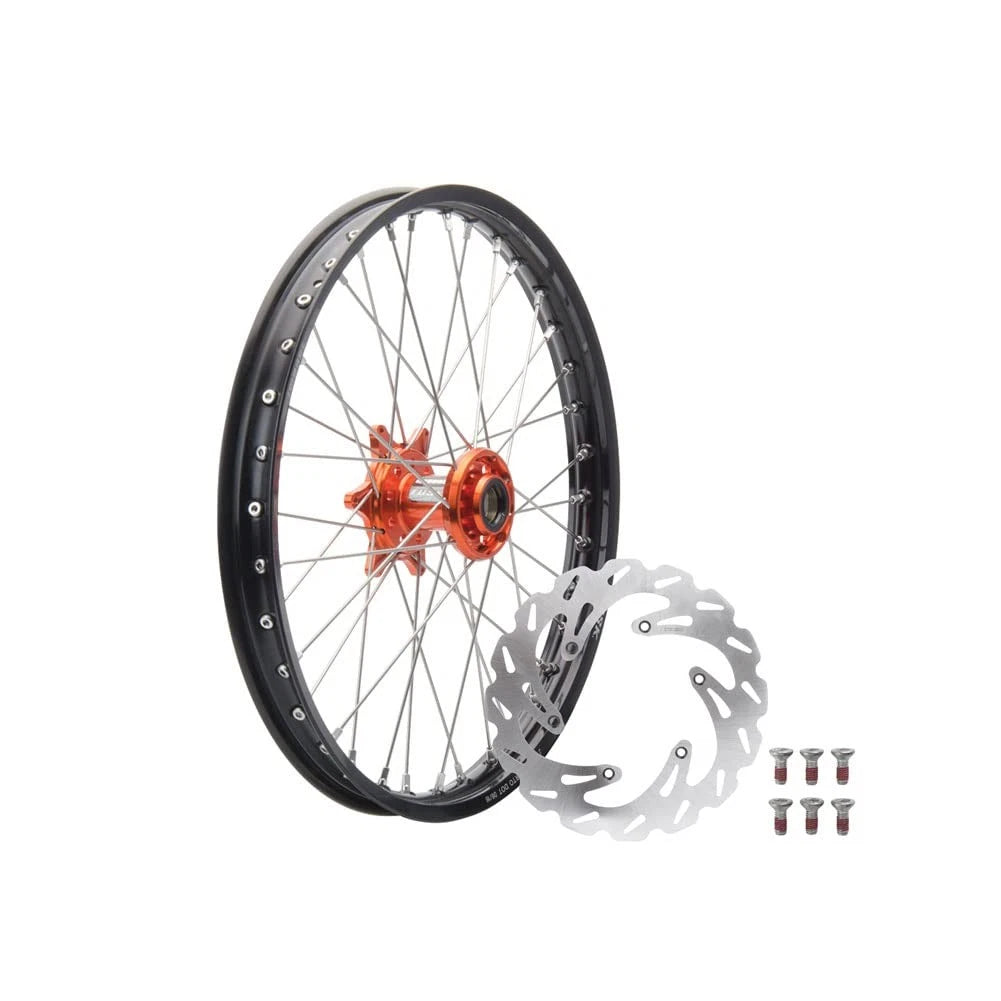 Tusk Impact Complete Front Wheel Package 21 x 1.60 Black Rim/Silver Spoke/Orange