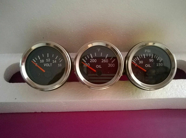 2 1/16" / 52mm Electrical Oil Temp Gauge Oil Pressure gauge Volt- Black Chrome@v