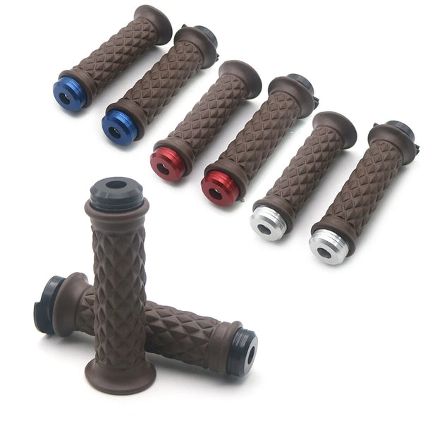 7/8'' 22mm Vintage Brown Diamond Handlebar Hand Grip With Side Bar End Grip Plug