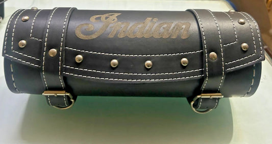 For Front Fork Leather Engraved Tool Bag For Indian Chief With Studs Black @VD