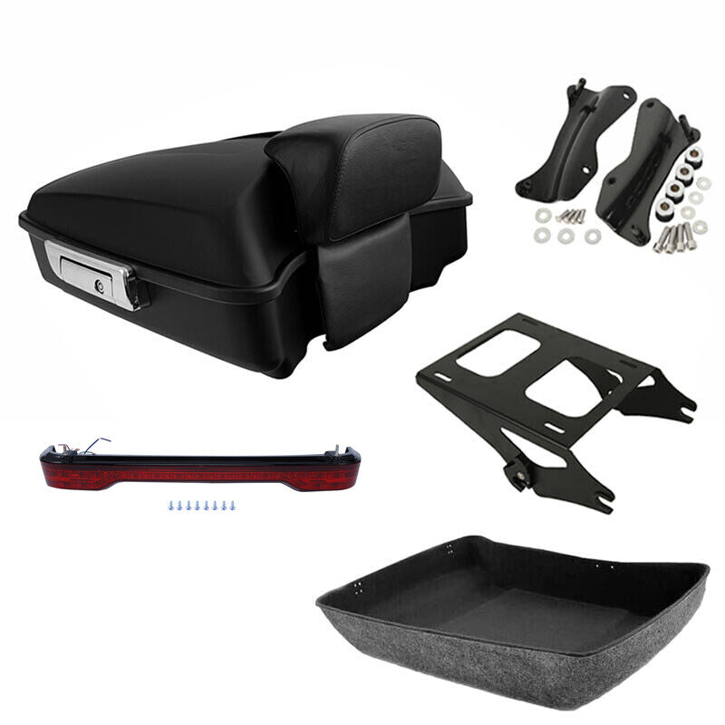 Matte Chopped Trunk Backrest Mount Rack LED Light Fit For Harley Touring 2014-26