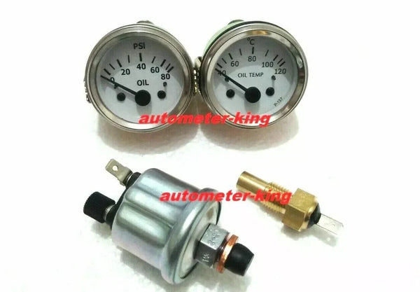 2" / 52mm Electrical Oil Pressure and Oil Temp Gauge with senders - White chrome
