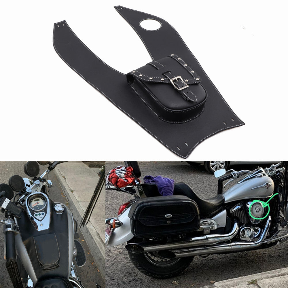 Black PU Leather Tank Cap Panel Cover Bag For Kawasaki Vulcan VN500 800 900 1500
