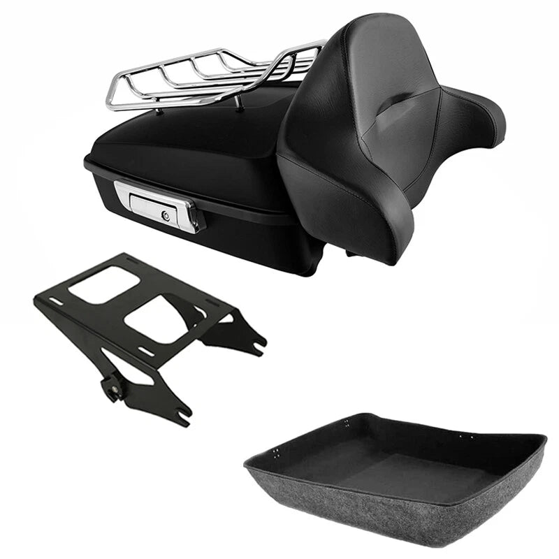 Matte Chopped Trunk Backrest Pad Luggage Mount Rack Fit For Harley Touring 14-26