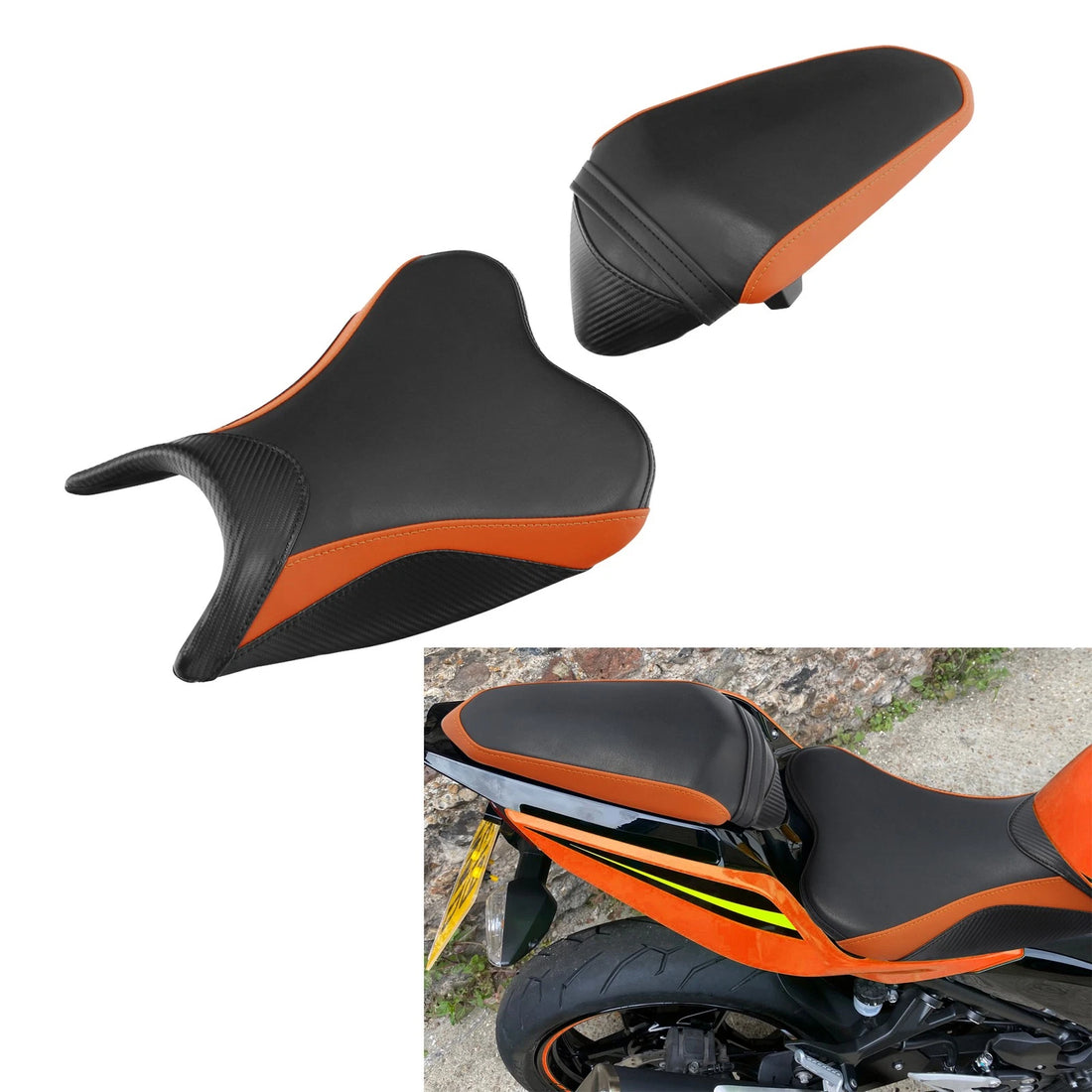 Driver Passenger Seat Fit For Kawasaki Ninja 400 18-24 Z400 19-24 Black+Orange