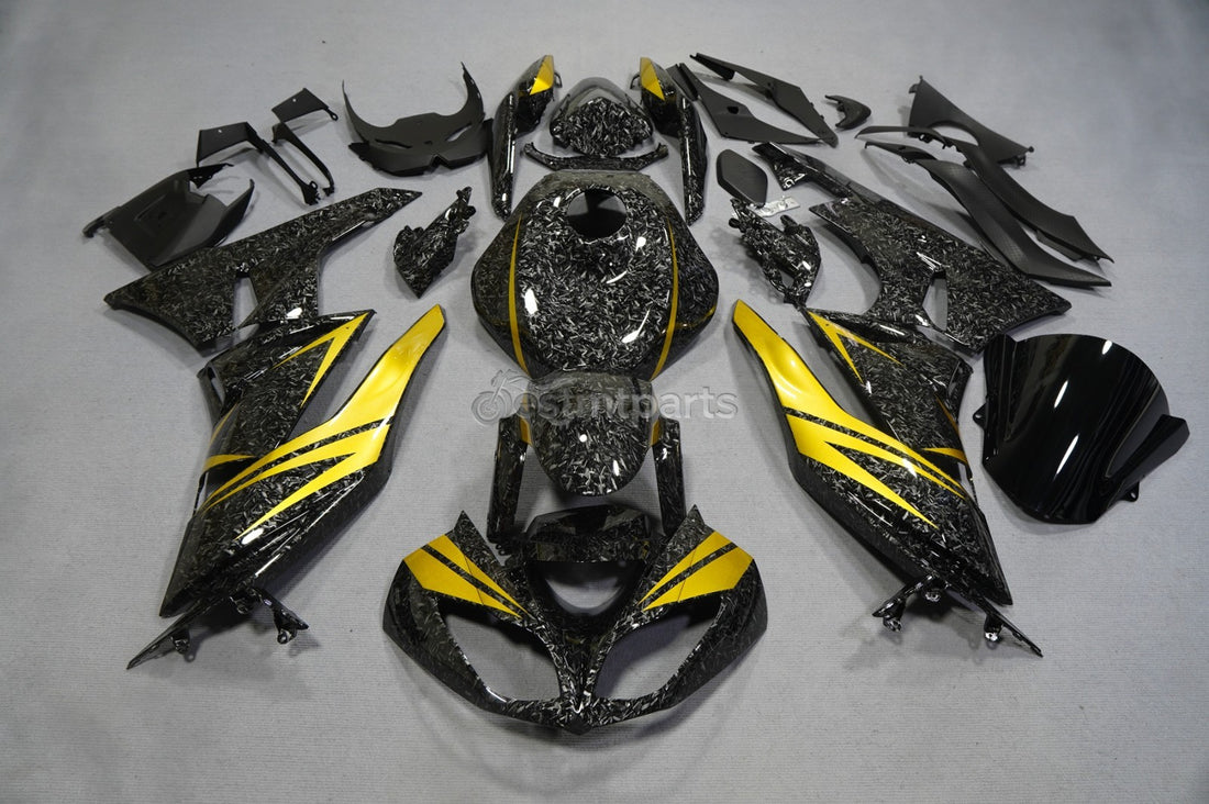 Gold Black Forged Carbon Fiber Fairing Kit For Kawasaki Ninja ZX6R 2009-2012 636