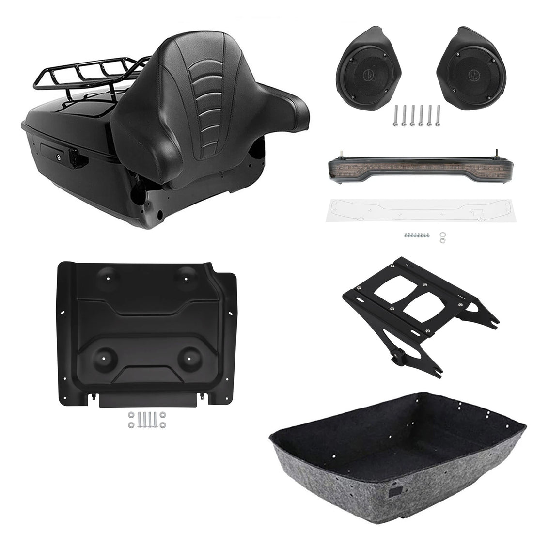 King Trunk Backrest Mount Rack Tail Light Speakers Fit For Harley Touring 14-26