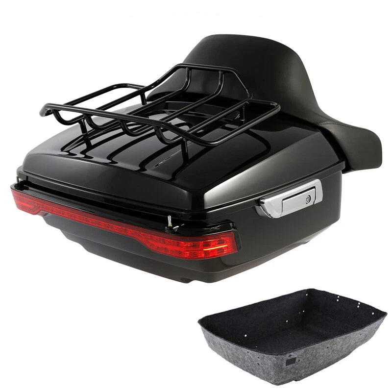King Trunk Backrest Pad LED Brake Turn Tail Light Fit For Harley Touring 2014-26