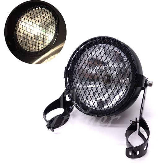 New Grill Diamond Side Mount Cover Headlight With 28-43mm Bracket For Cafe Racer